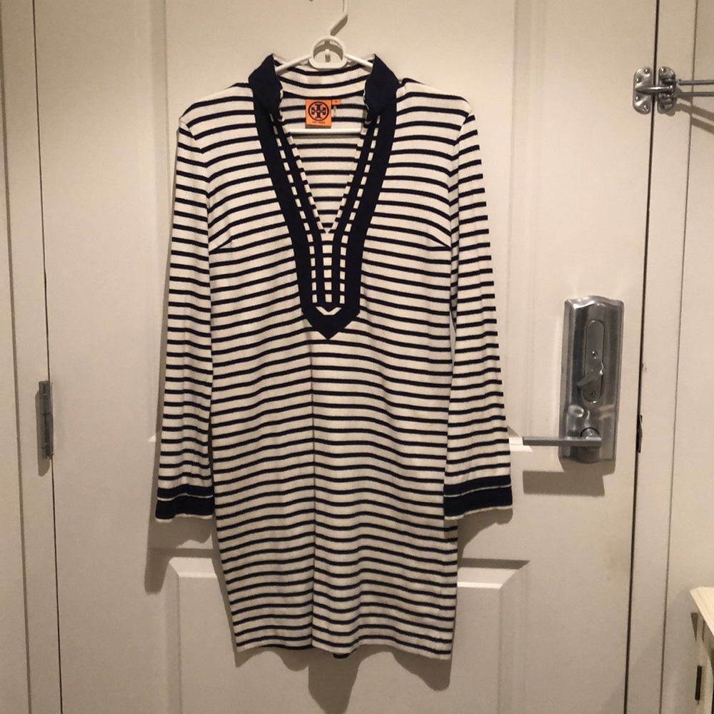 Tory Burch Navy and Crème Striped Dress
